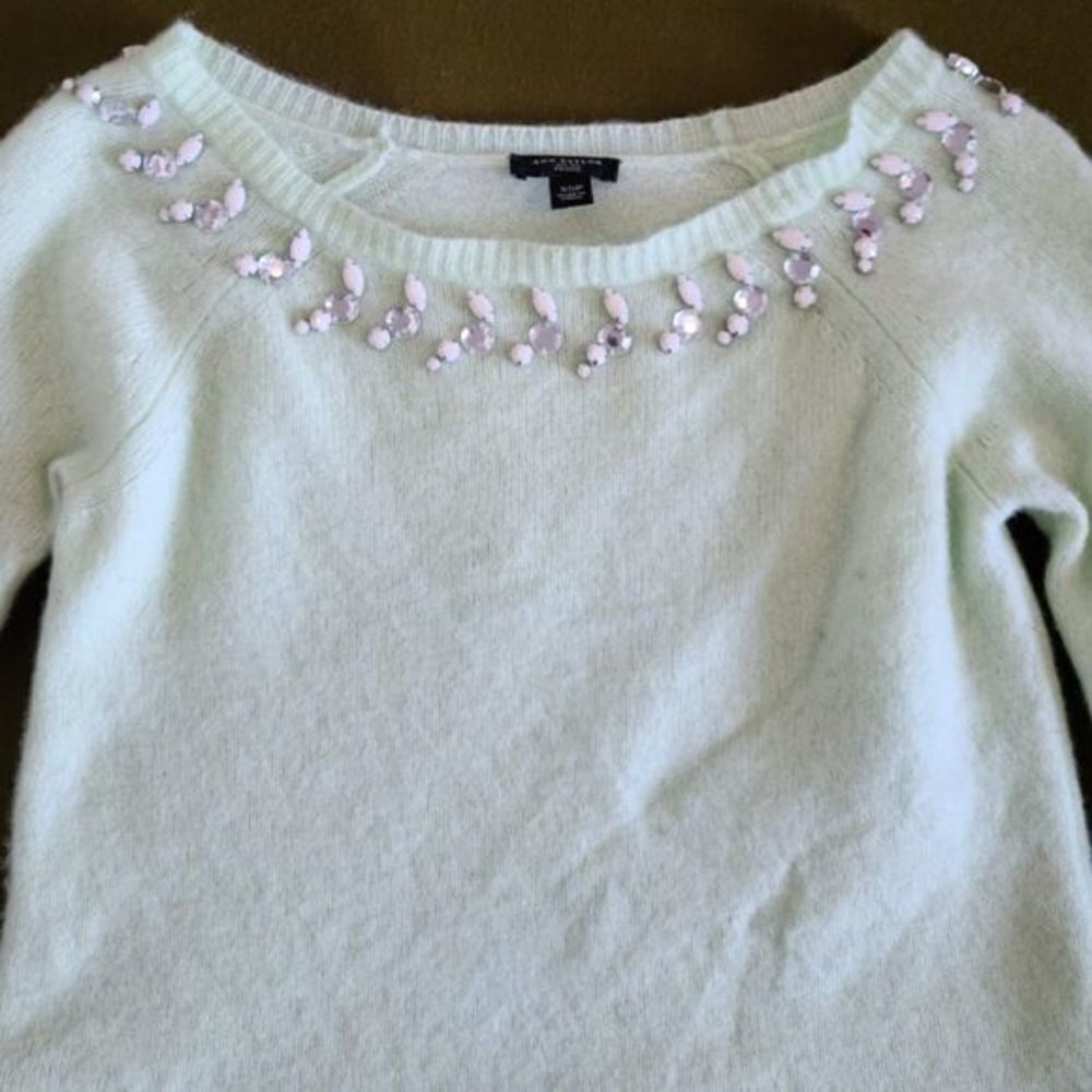 Ann Taylor Rhinestone Beaded‎ Mint Green Sweater